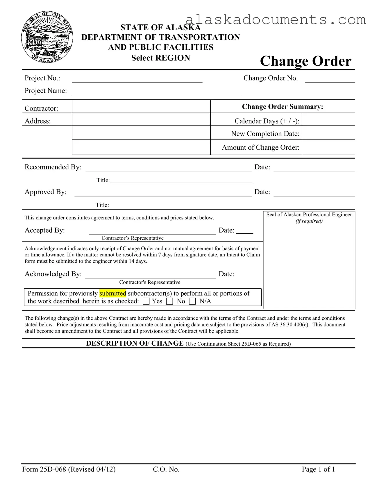 Alaska 25D 068 Form in PDF