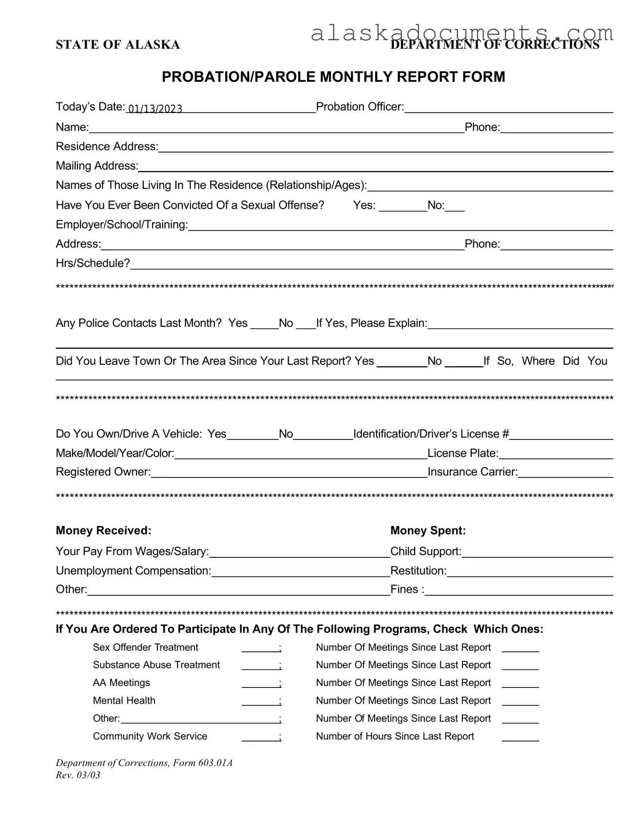 Alaska 603 01A Form in PDF