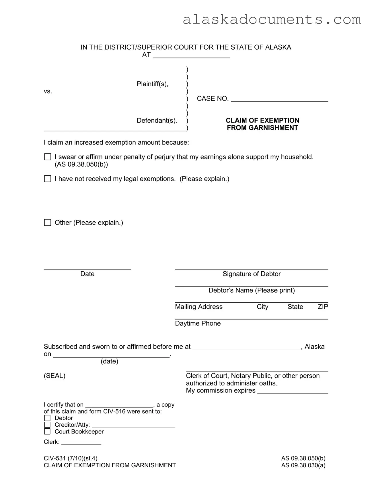 Alaska Civ 531 Form in PDF