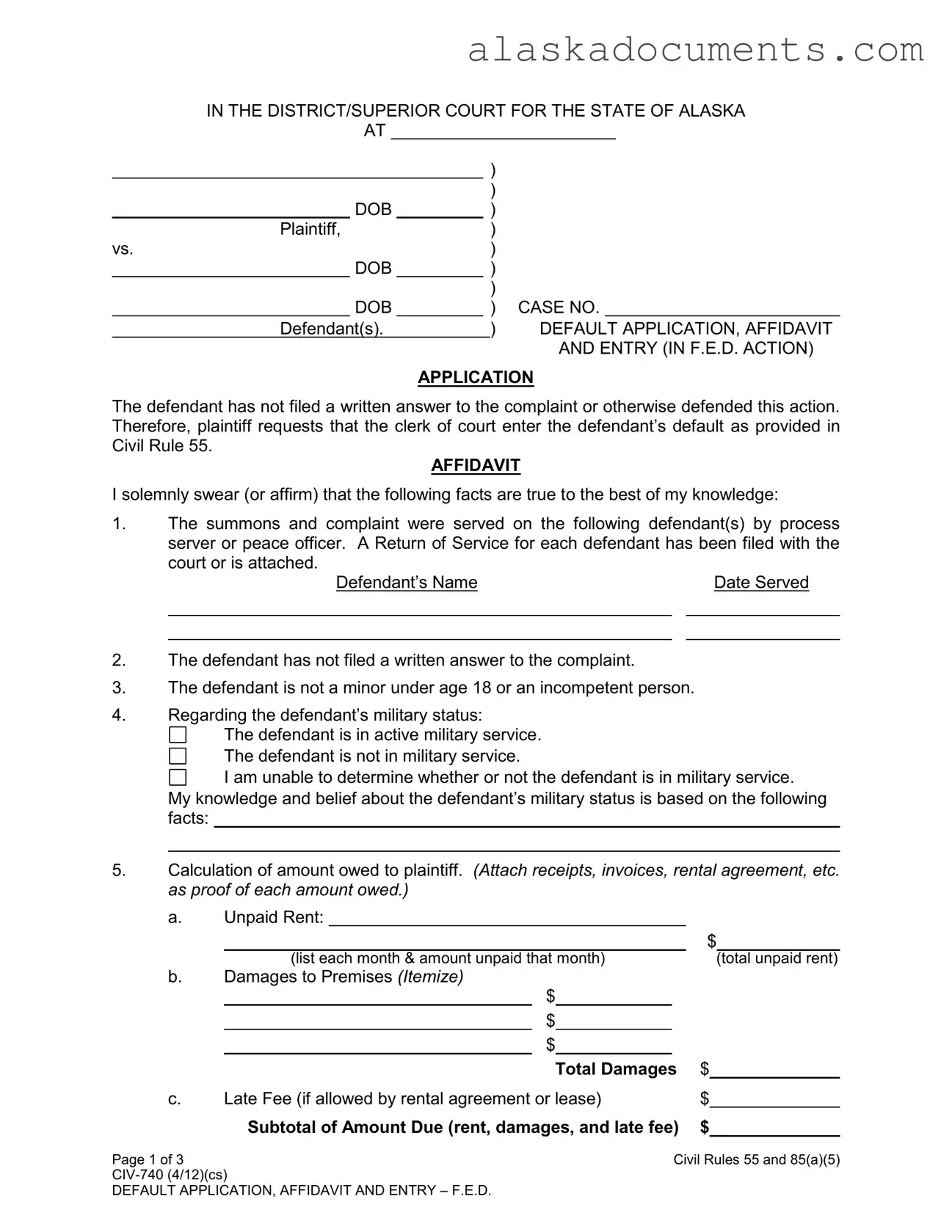 Alaska Civ 740 Form in PDF