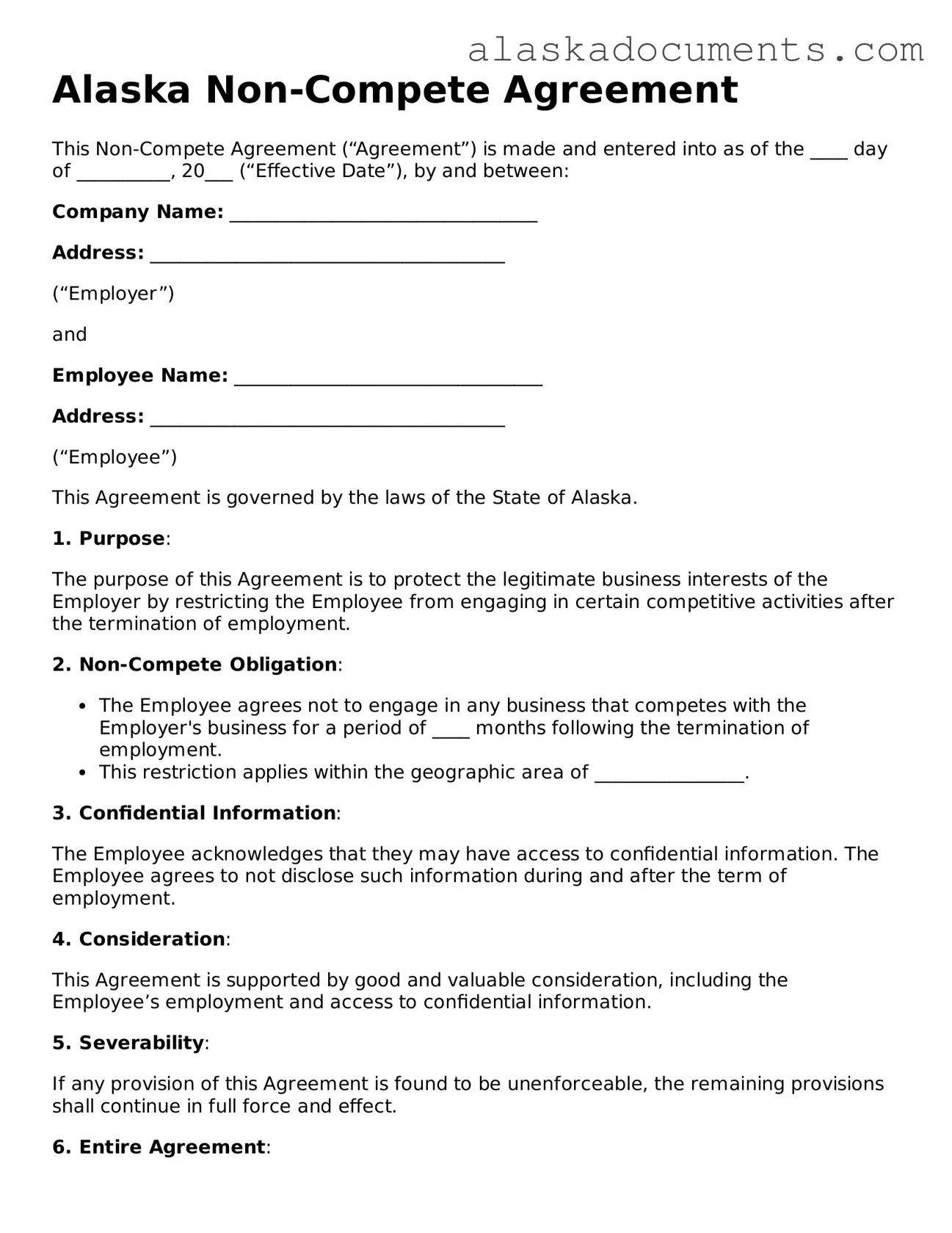 Fillable Alaska Non-compete Agreement Template
