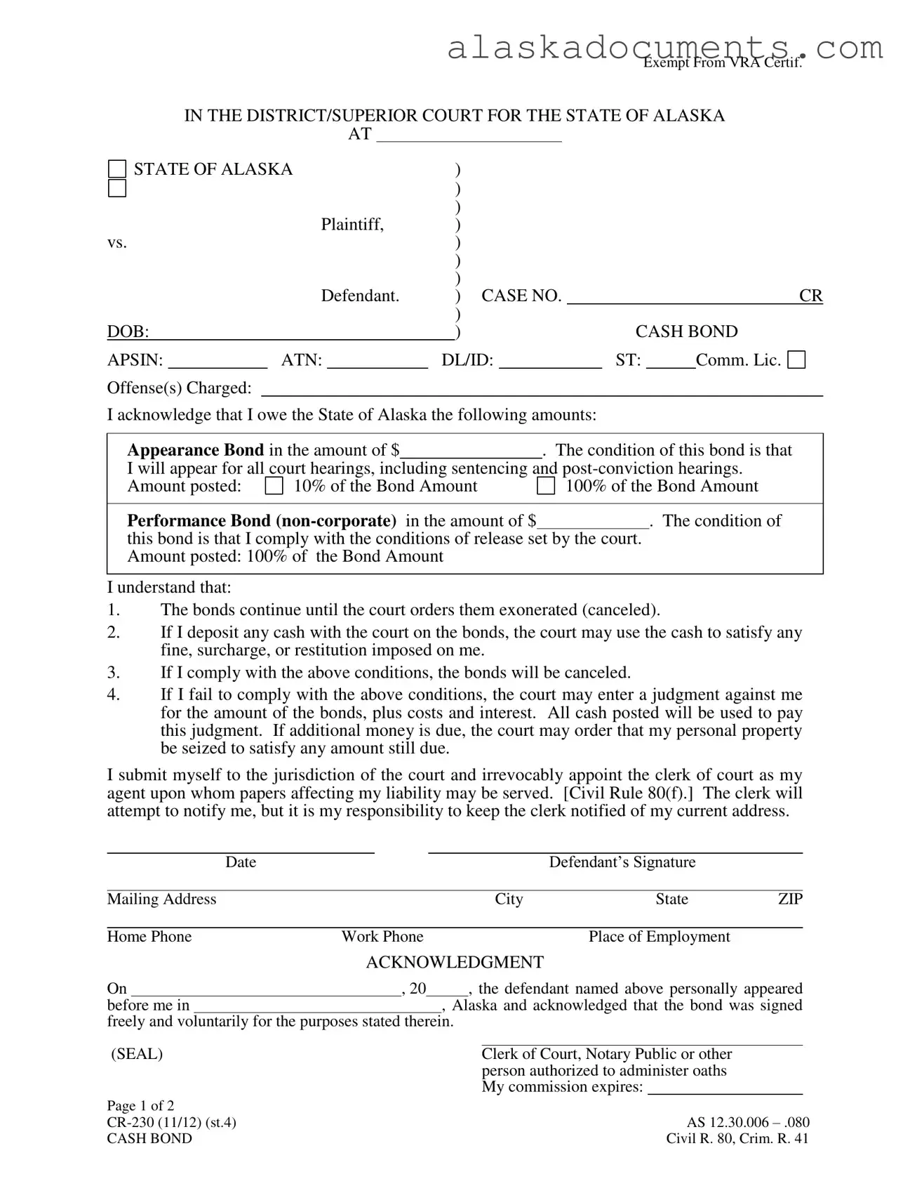 Alaska Cr 230 Form in PDF