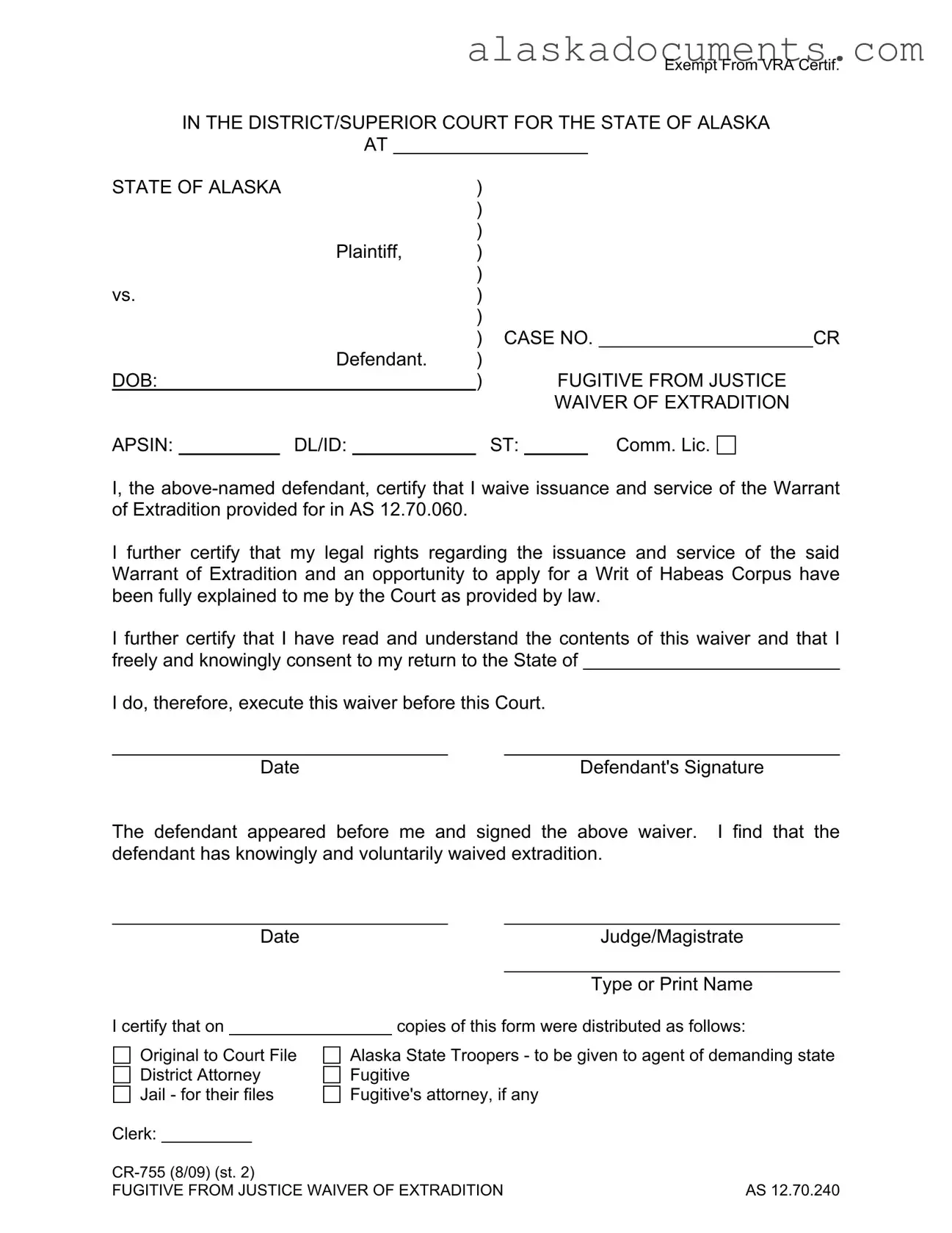 Alaska Cr 755 Form in PDF