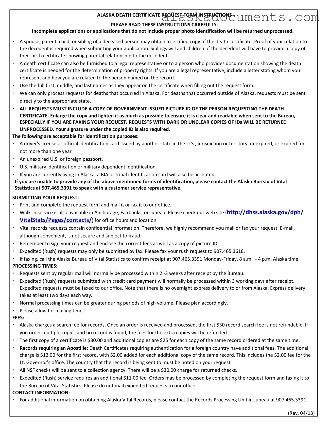 Alaska Death Certificate Form in PDF