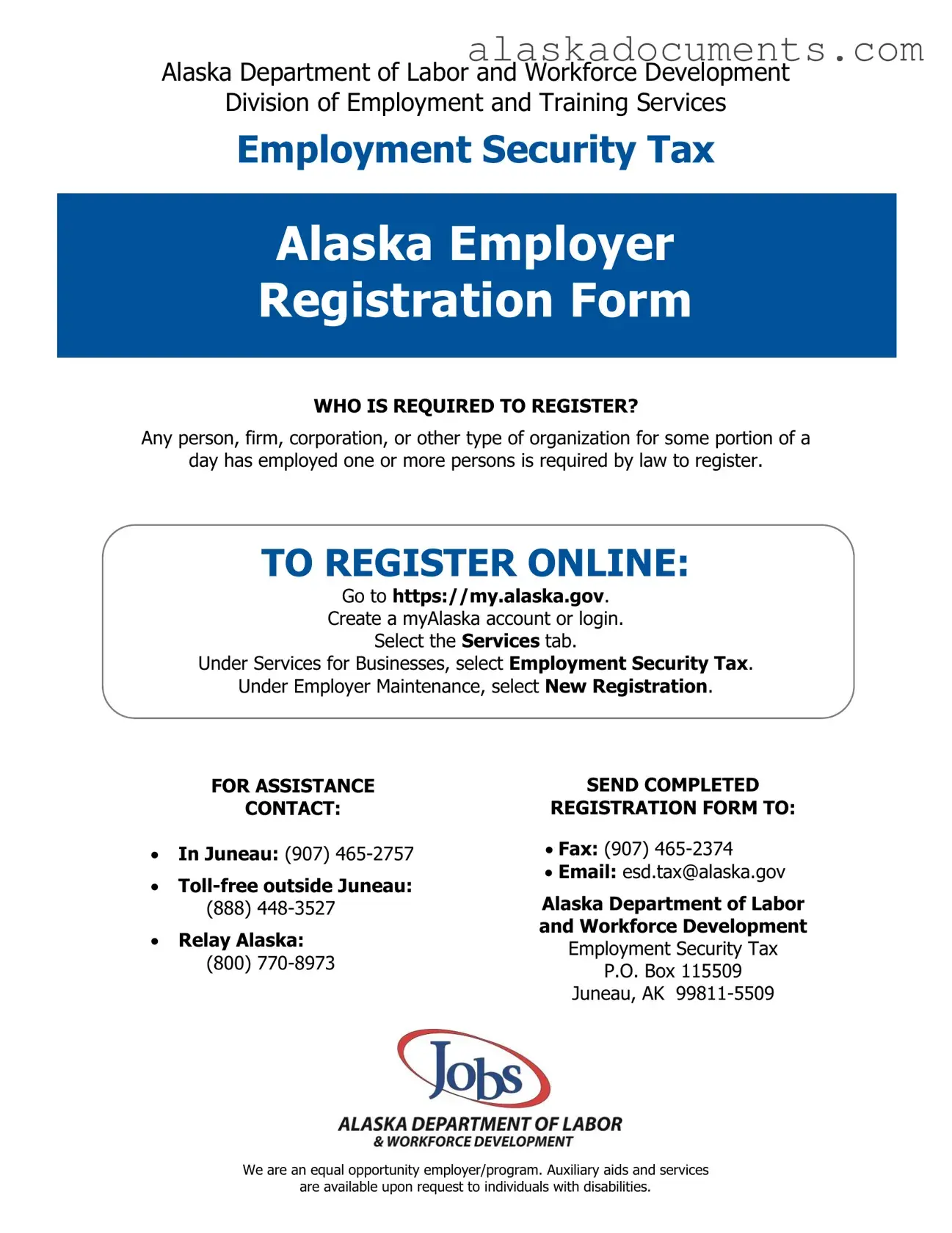 Alaska Employer Registration Form in PDF