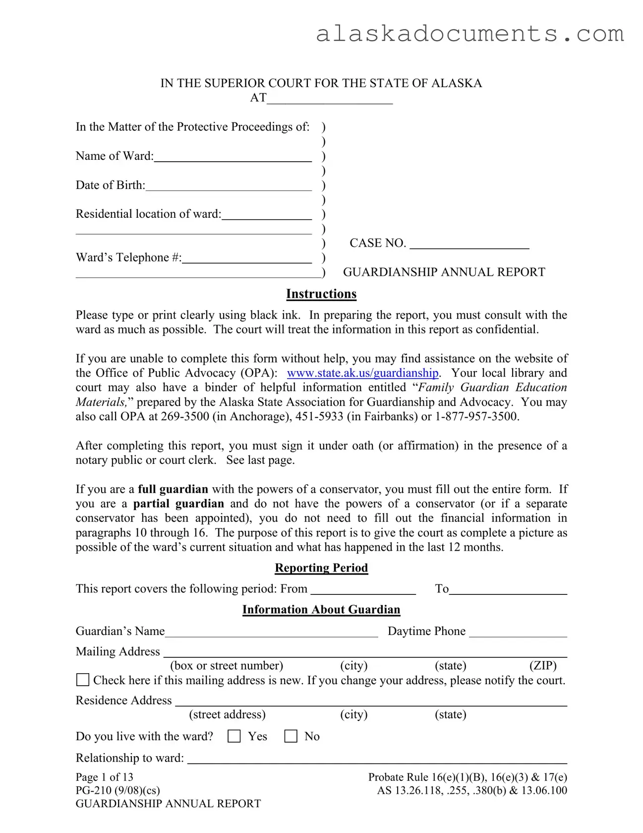 Alaska Guardianship Form in PDF