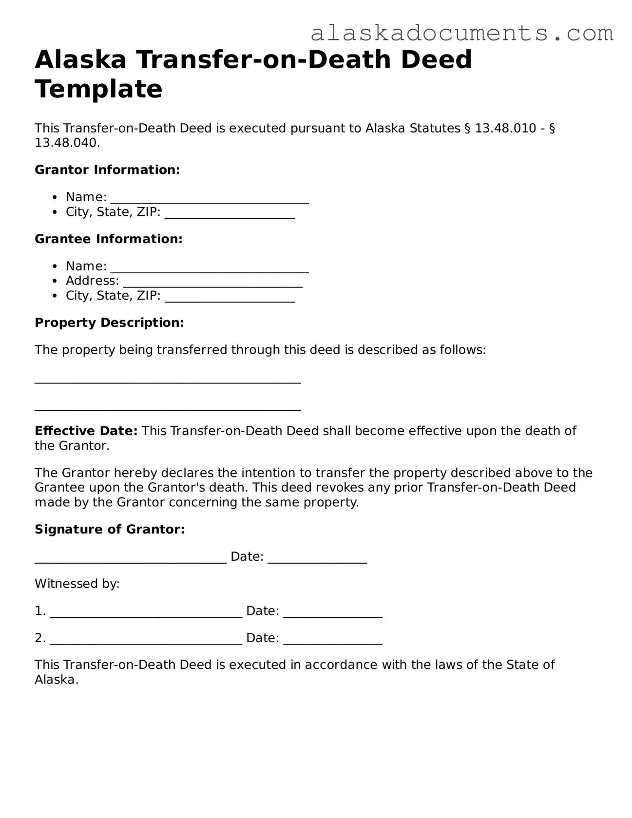 Fillable Alaska Transfer-on-Death Deed Template
