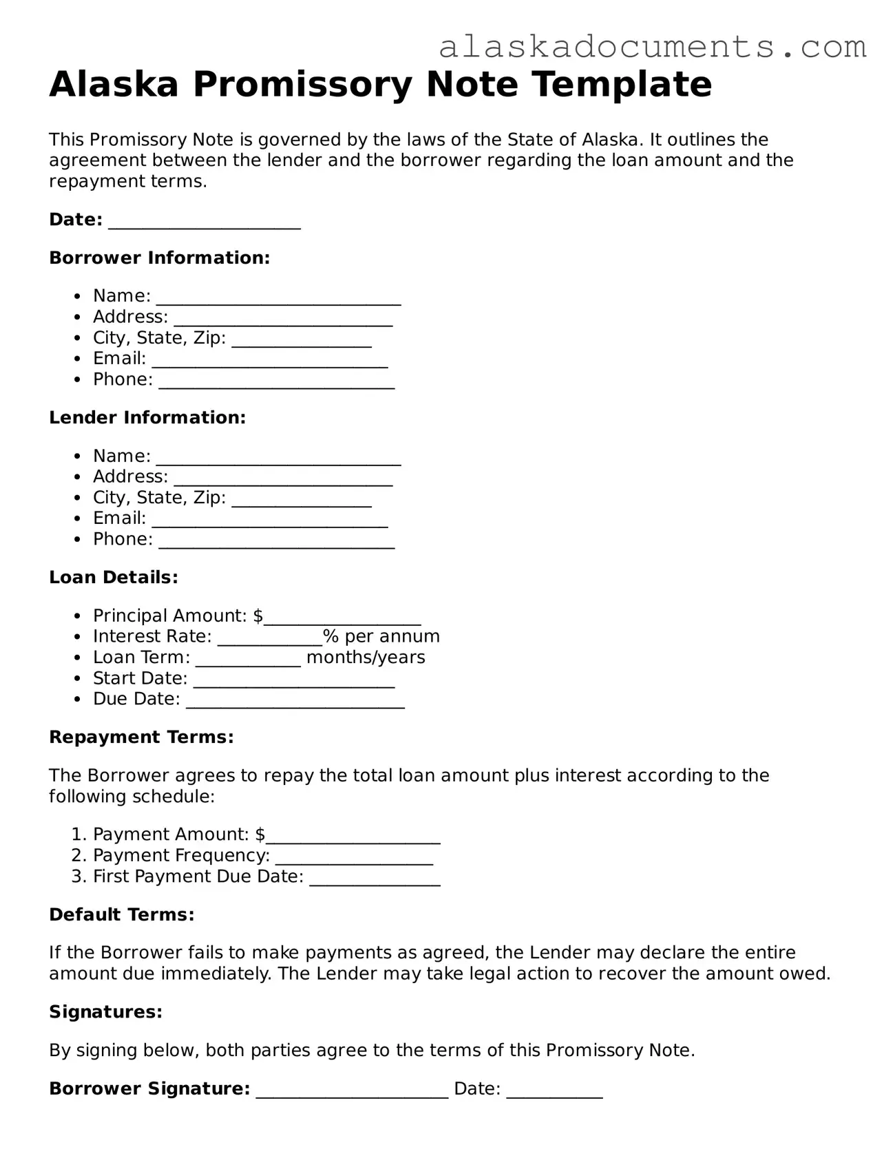 Fillable Alaska Promissory Note Template