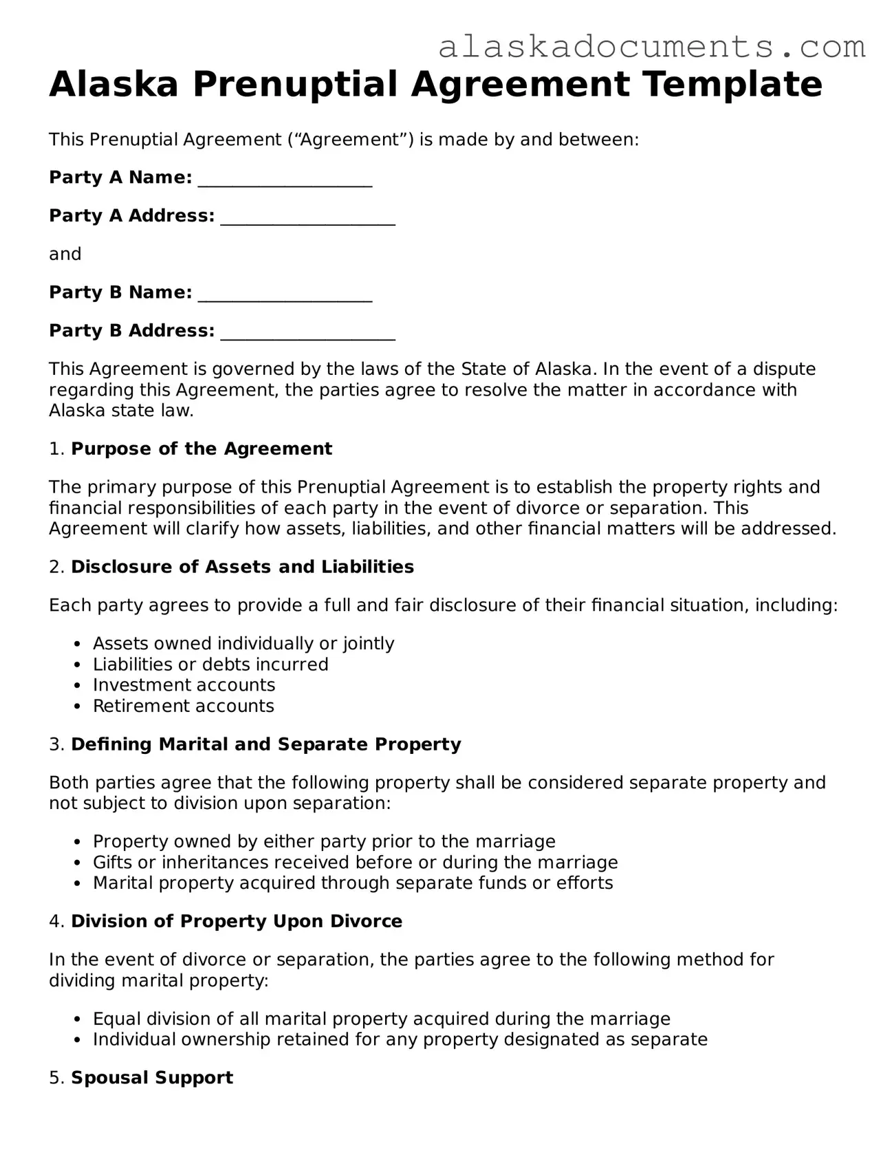 Fillable Alaska Prenuptial Agreement Template