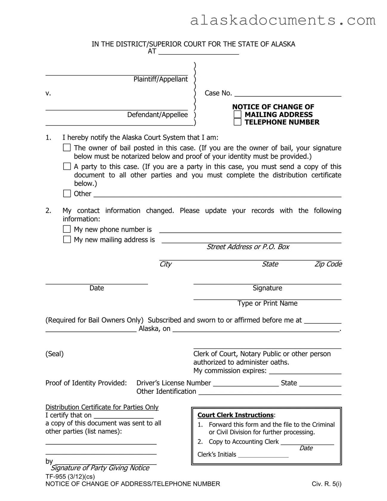 Alaska Tf 955 Form in PDF