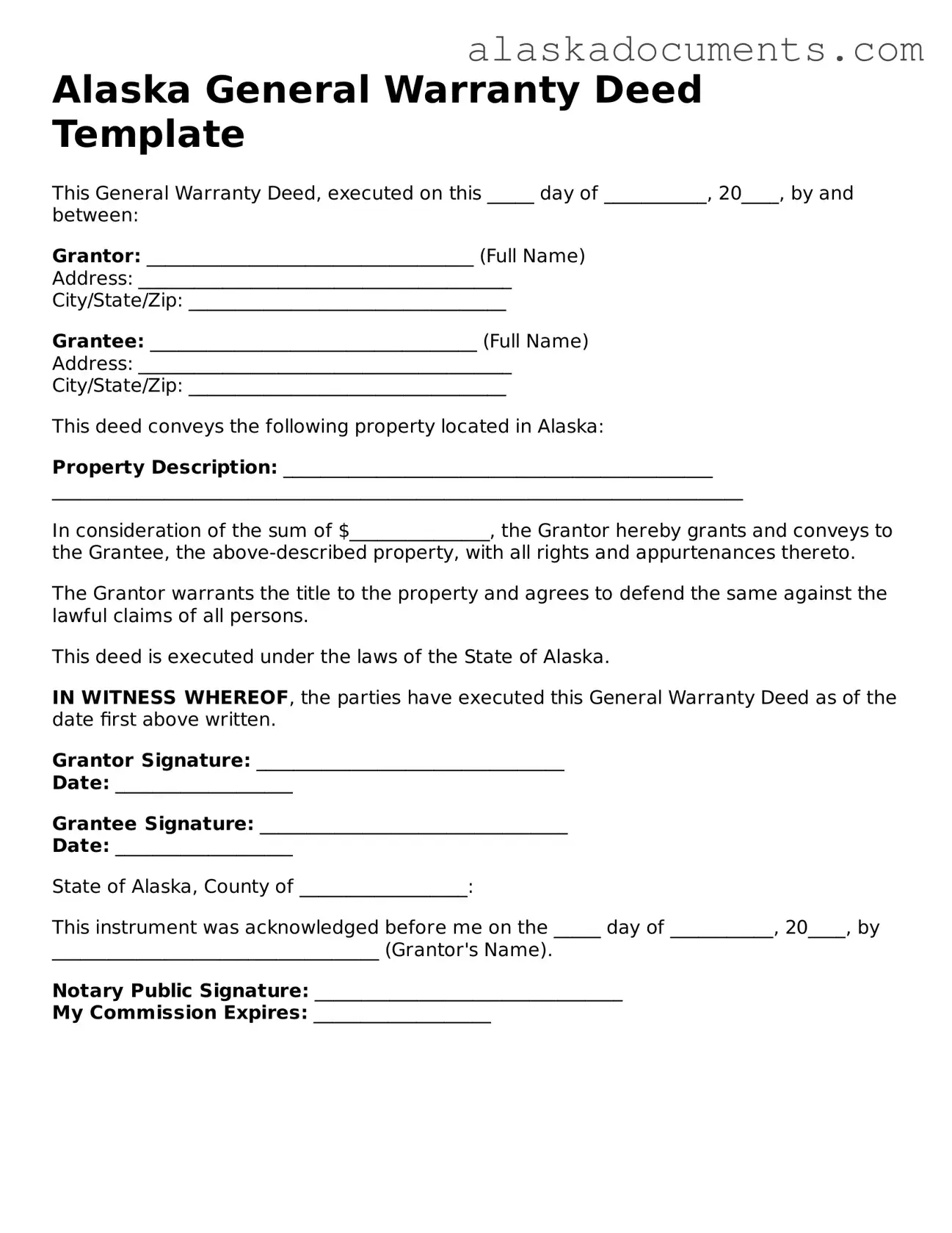 Fillable Alaska Deed Template