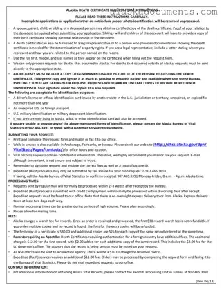 Alaska Death Certificate Form in PDF