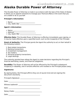 Fillable Alaska Durable Power of Attorney Template