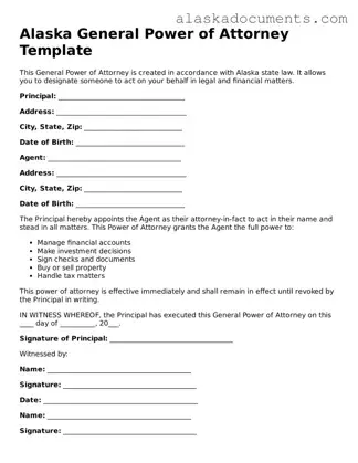 Fillable Alaska General Power of Attorney Template