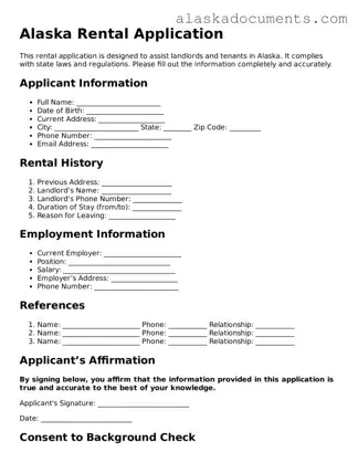 Fillable Alaska Rental Application Template