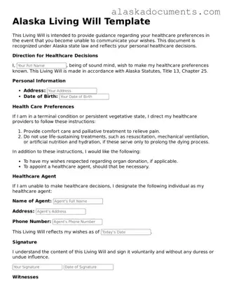 Fillable Alaska Living Will Template