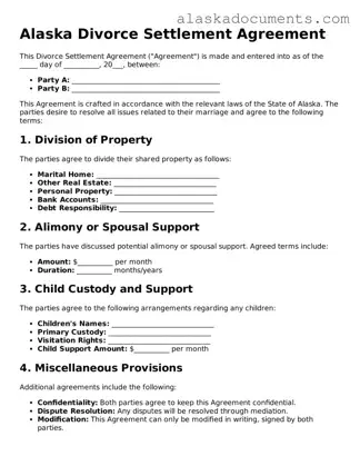 Fillable Alaska Divorce Settlement Agreement Template