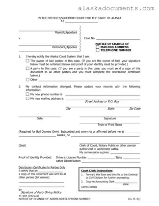 Alaska Tf 955 Form in PDF